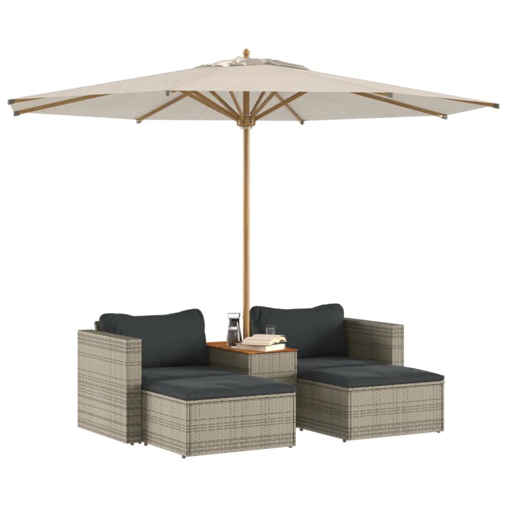 vidaXL vidaXL 5 Piece Garden Sofa Set with Cushions Black Poly Rattan Acacia - Garden Sofa Sets
