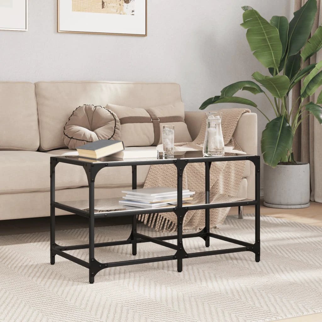 VidaXL Coffee Table 78.5x40x45 Glass Top Steel Living Room by vidaXL