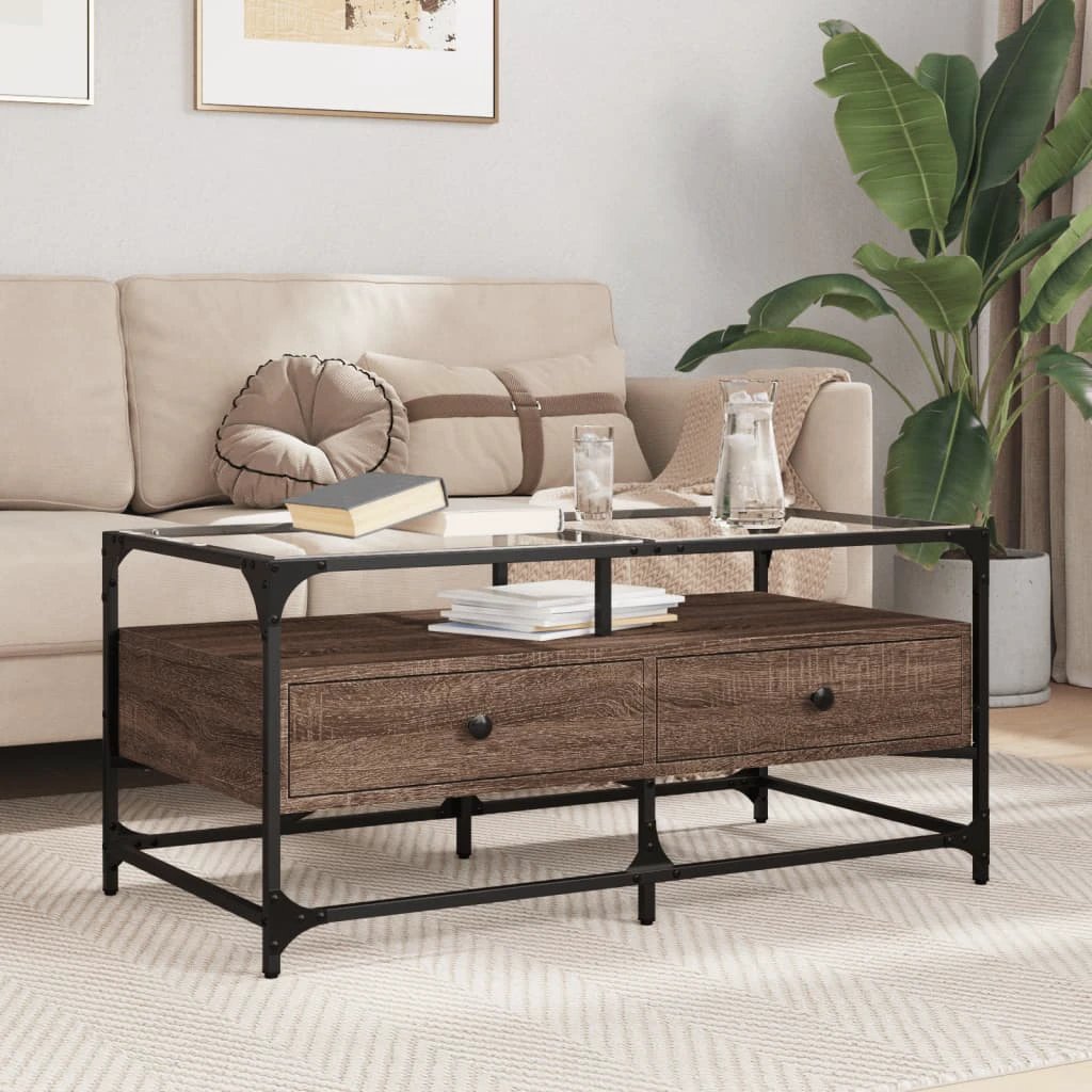 VidaXL Coffee Table 98.5x50x45 cm Glass Top Black Steel by vidaXL