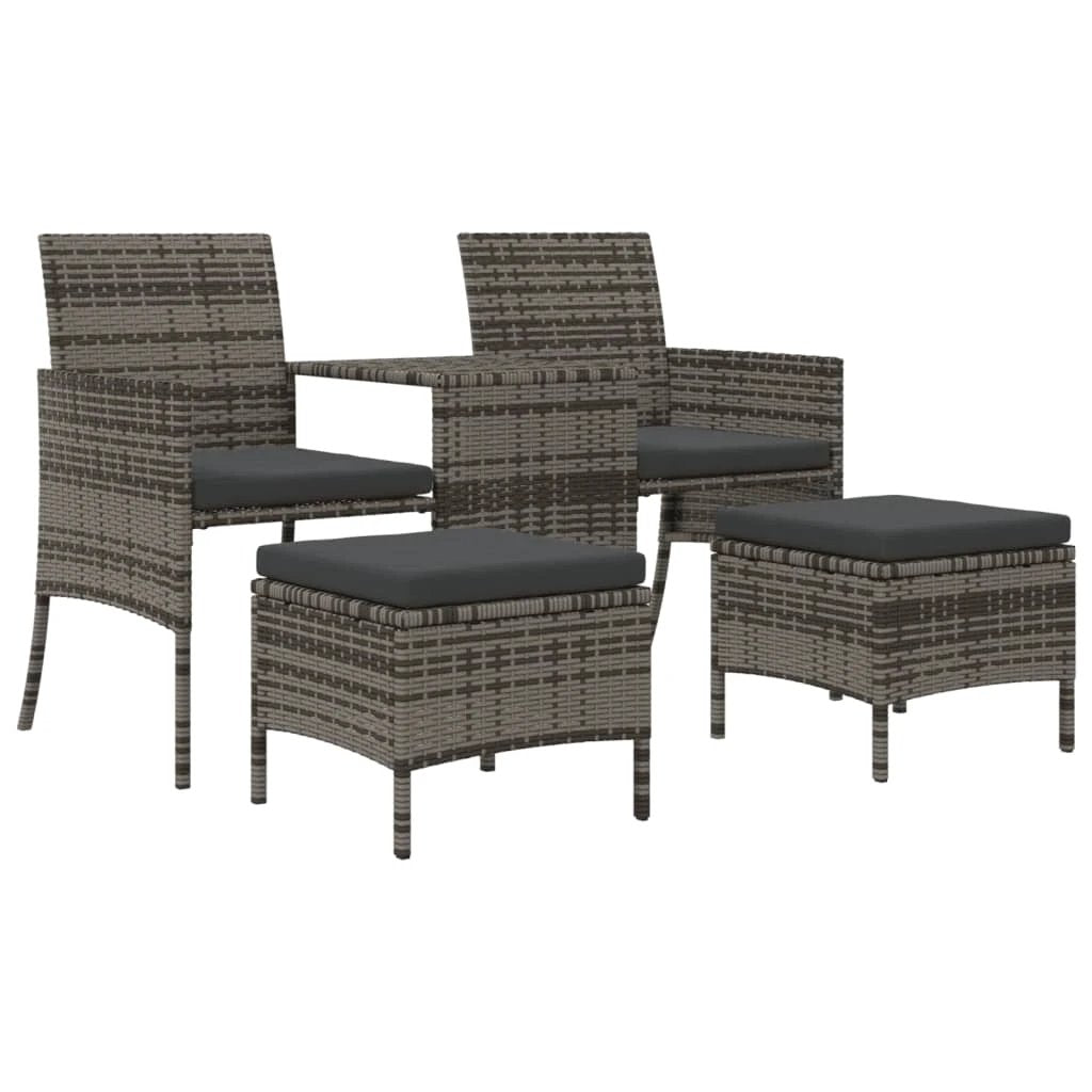 vidaXL Garden Sofa 2-Seater with Table and Stools Brown Poly Rattan by vidaXL