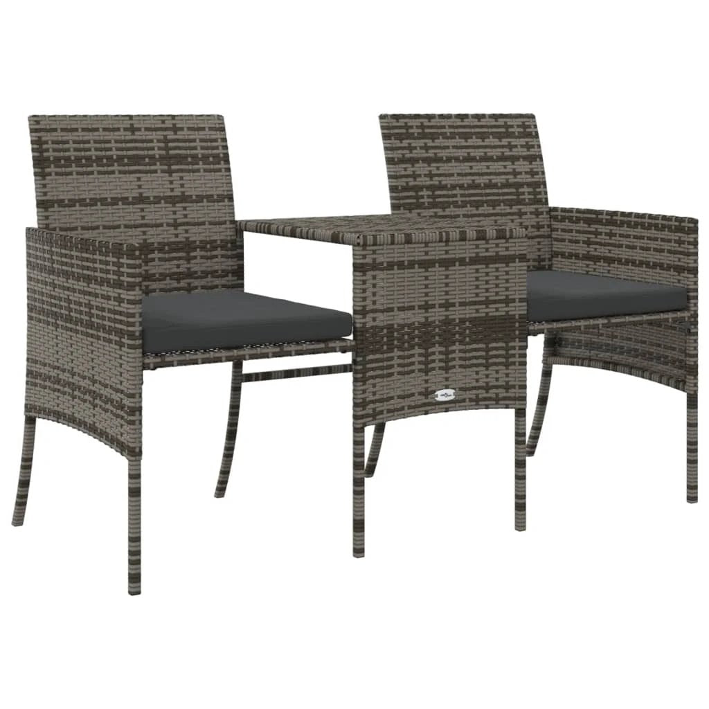 vidaXL Garden Sofa 2-Seater with Table and Stools Brown Poly Rattan by vidaXL