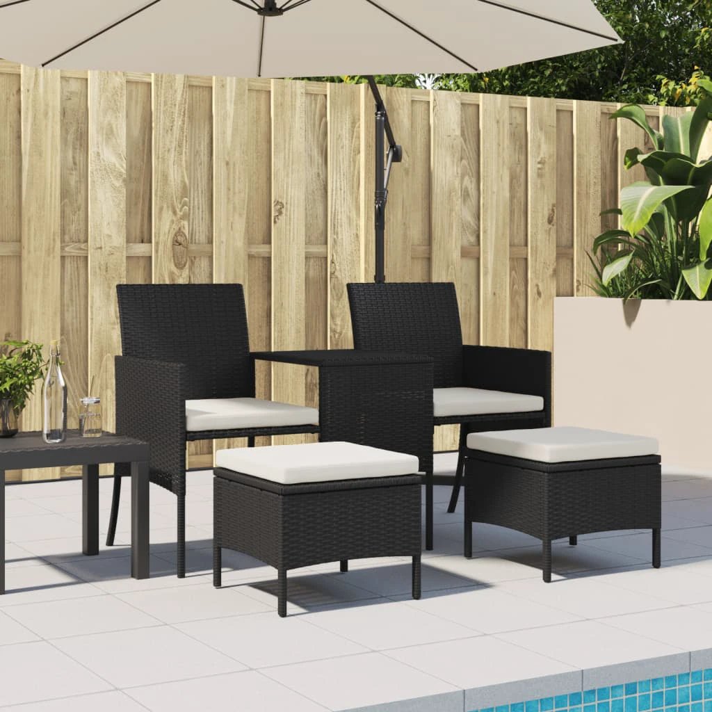 vidaXL Garden Sofa 2-Seater with Table and Stools Brown Poly Rattan by vidaXL