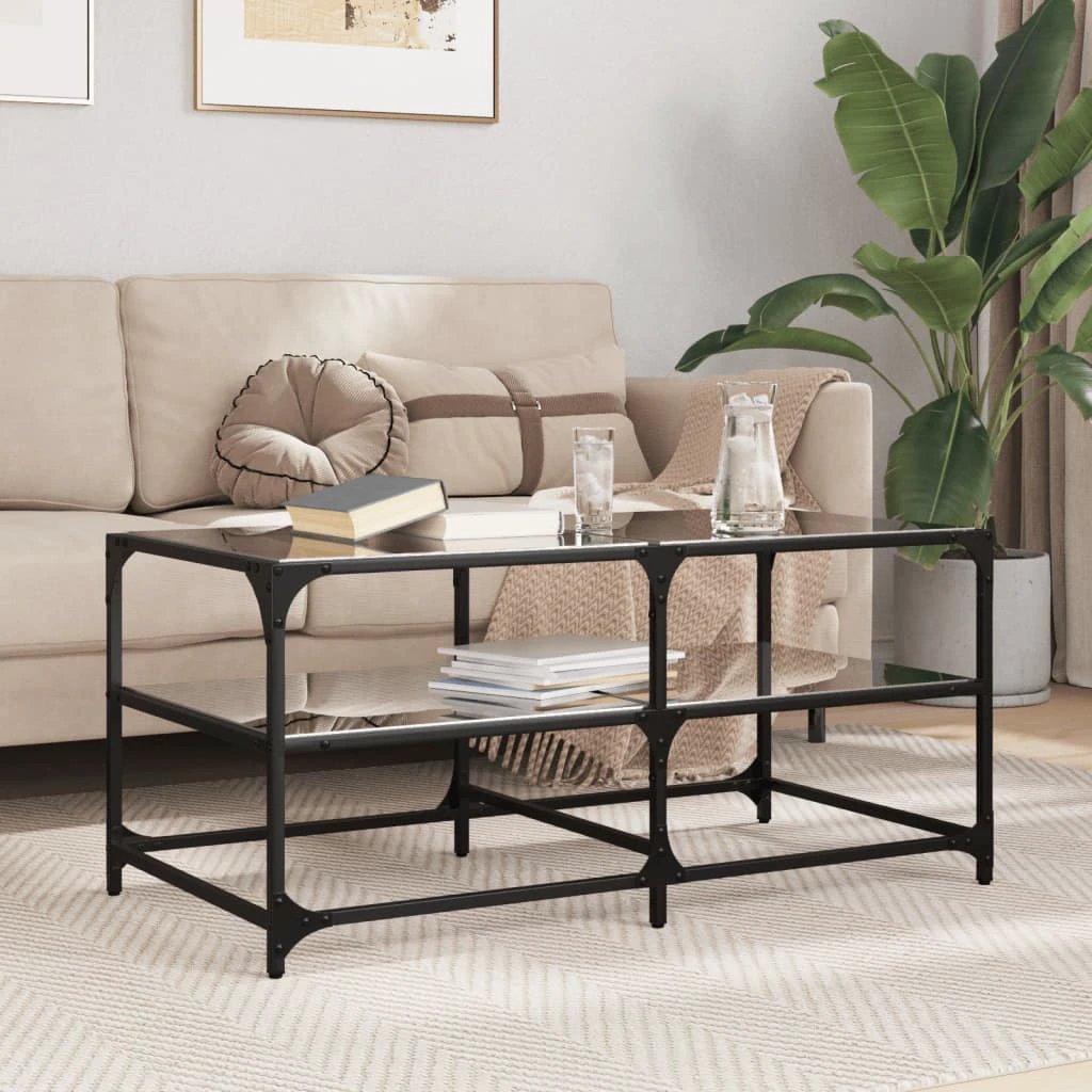 VidaXL Coffee Table 78.5x40x45 Glass Top Steel Living Room by vidaXL