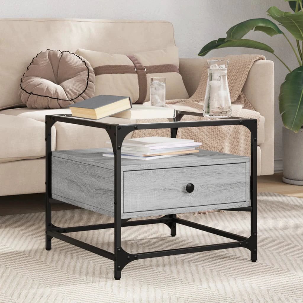 VidaXL Coffee Table 50x50x45 cm Glass Top Steel Living Room by vidaXL