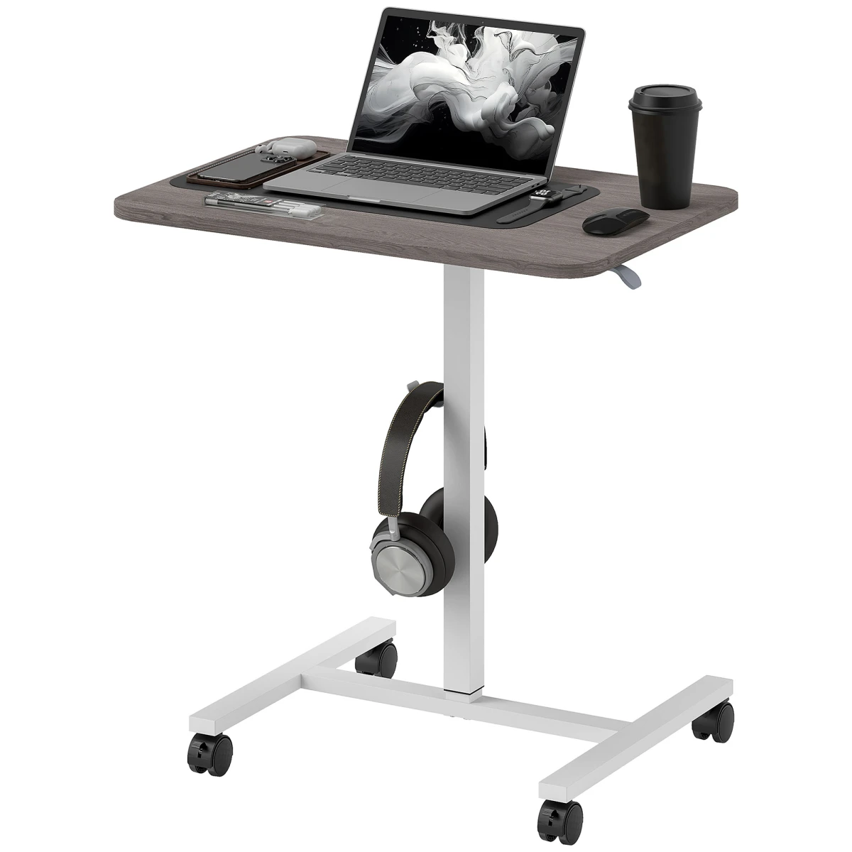 HOMCOM Standing Desk Overbed Table 71x48cm Height Adjustable Gas Lift With Wheels For Home Office by HOMCOM