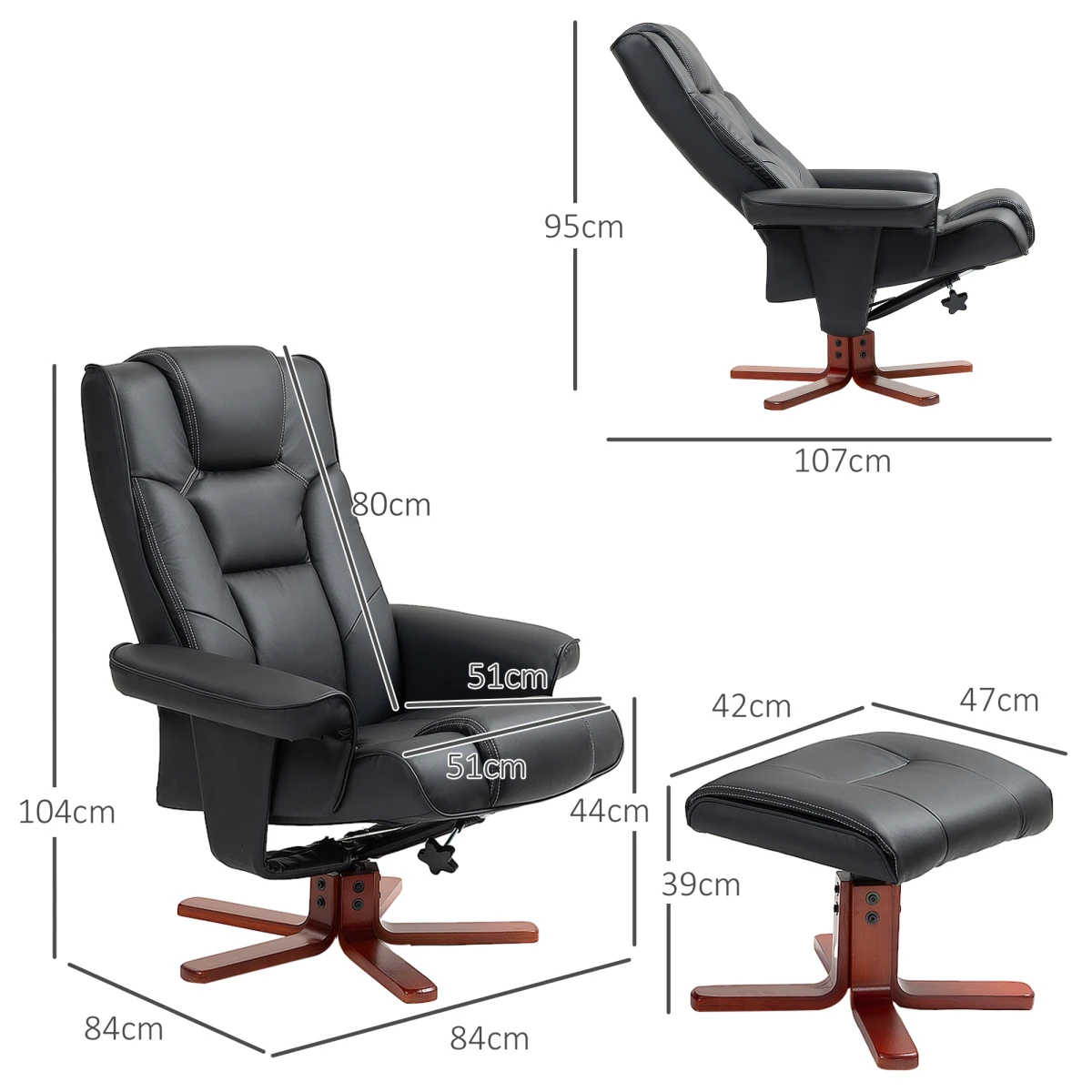 HOMCOM HOMCOM Reclining Armchair With Footstool For Living Room - Recliner