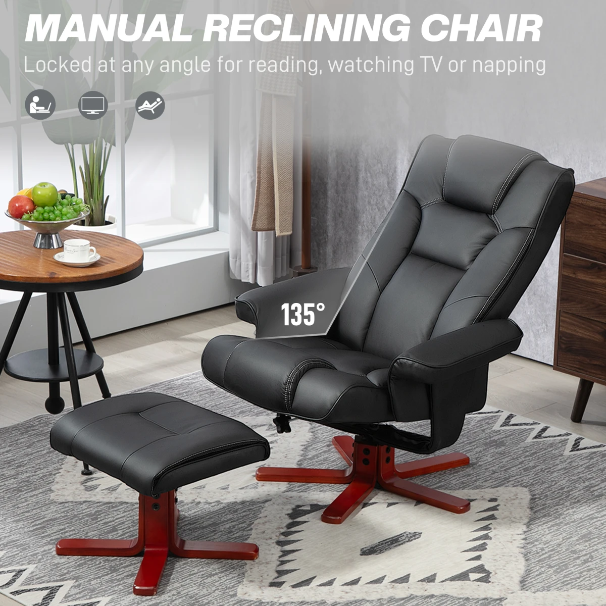HOMCOM HOMCOM Reclining Armchair With Footstool For Living Room - Recliner