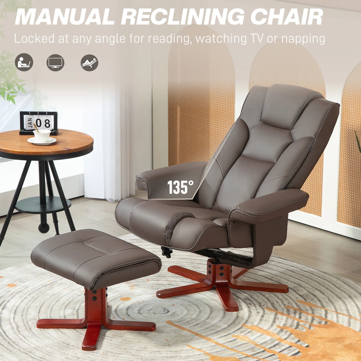 HOMCOM HOMCOM Reclining Armchair With Footstool For Living Room - Recliner