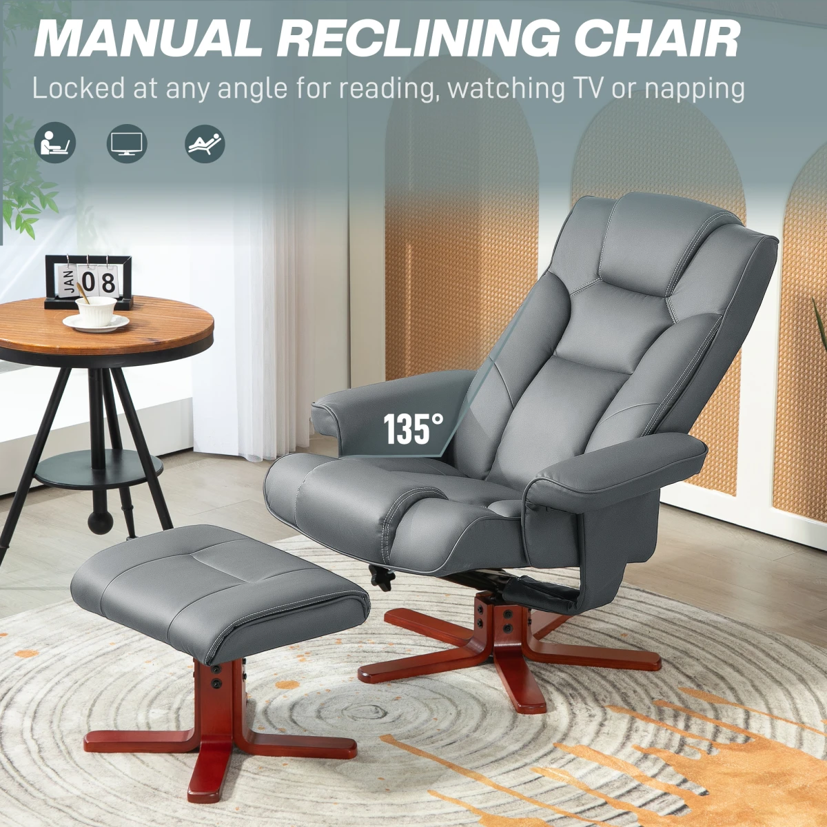 HOMCOM HOMCOM Reclining Armchair With Footstool For Living Room - Recliner