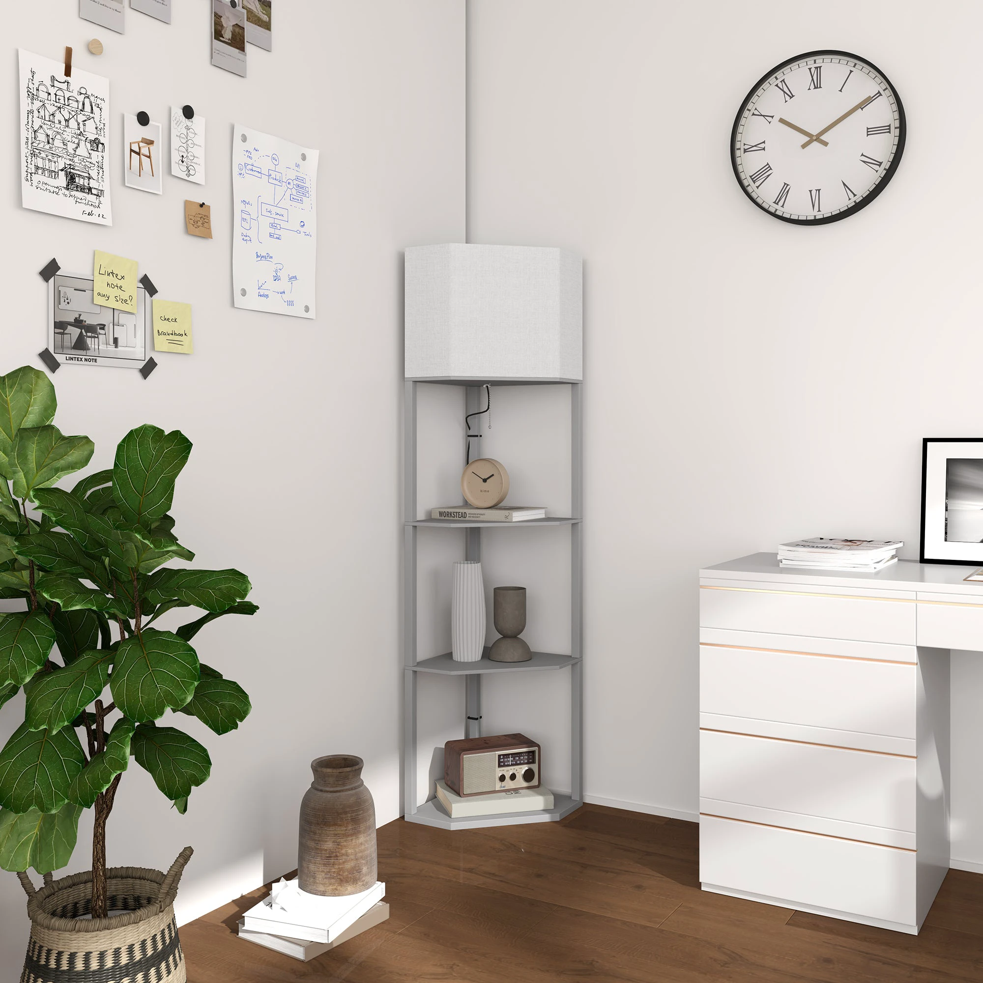 HOMCOM Corner Floor Lamp with Shelves for Living Room Use by HOMCOM
