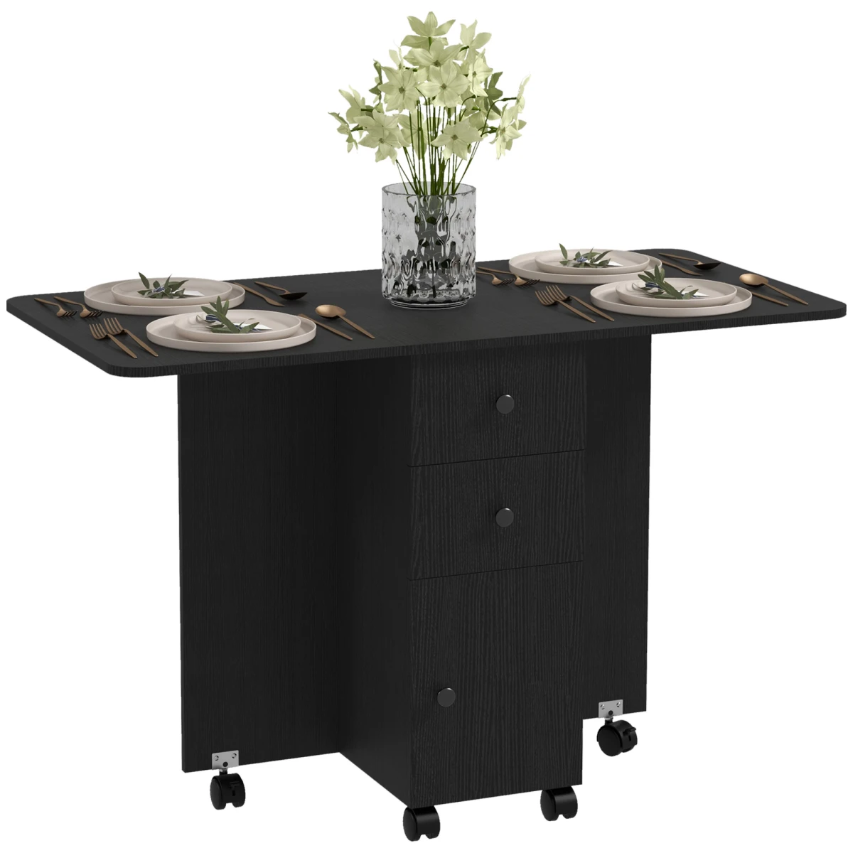 HOMCOM HOMCOM Folding Dining Table Drop Leaf With Storage Drawers - Uncategorized