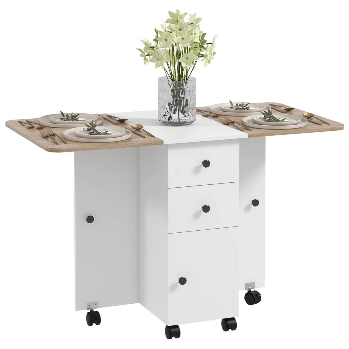 HOMCOM HOMCOM Folding Dining Table Drop Leaf With Storage Drawers - Uncategorized