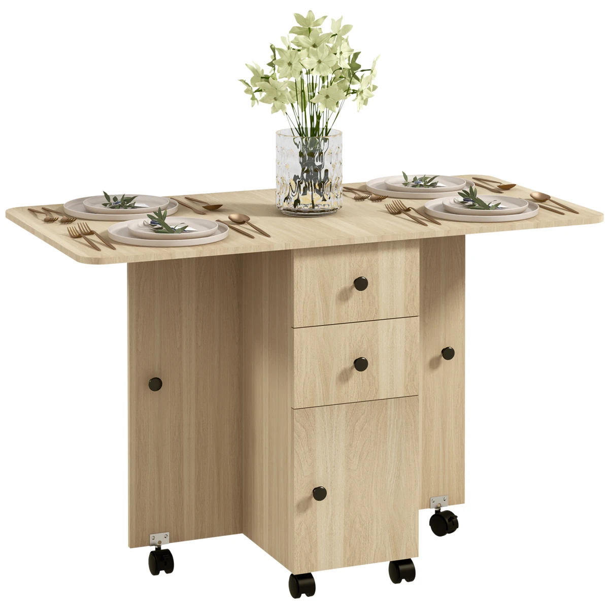 HOMCOM HOMCOM Folding Dining Table Drop Leaf With Storage Drawers - Uncategorized
