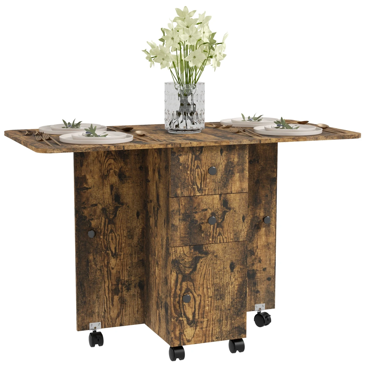HOMCOM HOMCOM Folding Dining Table Drop Leaf With Storage Drawers - Uncategorized