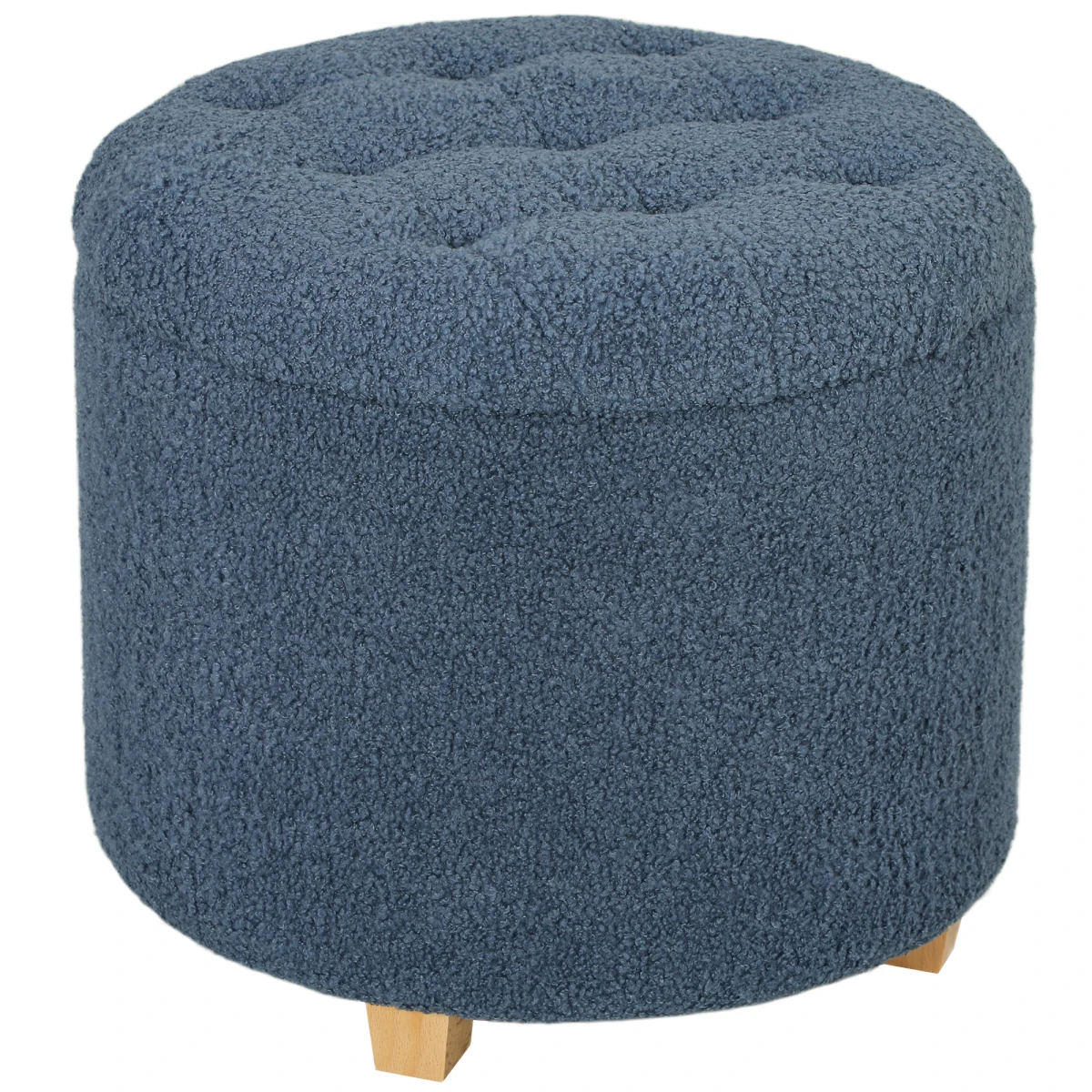 HOMCOM HOMCOM 45cm Round Storage Ottoman with Cashmere Fabric, Button-Tufted Lid, Pine Wood Legs for Multipurpose Home Use - Footstool