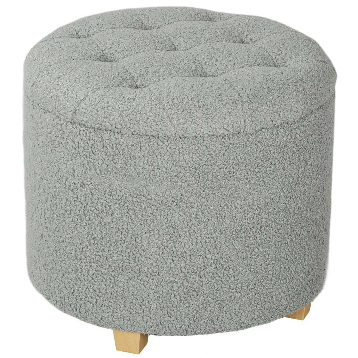 HOMCOM HOMCOM 45cm Round Storage Ottoman with Cashmere Fabric, Button-Tufted Lid, Pine Wood Legs for Multipurpose Home Use - Footstool