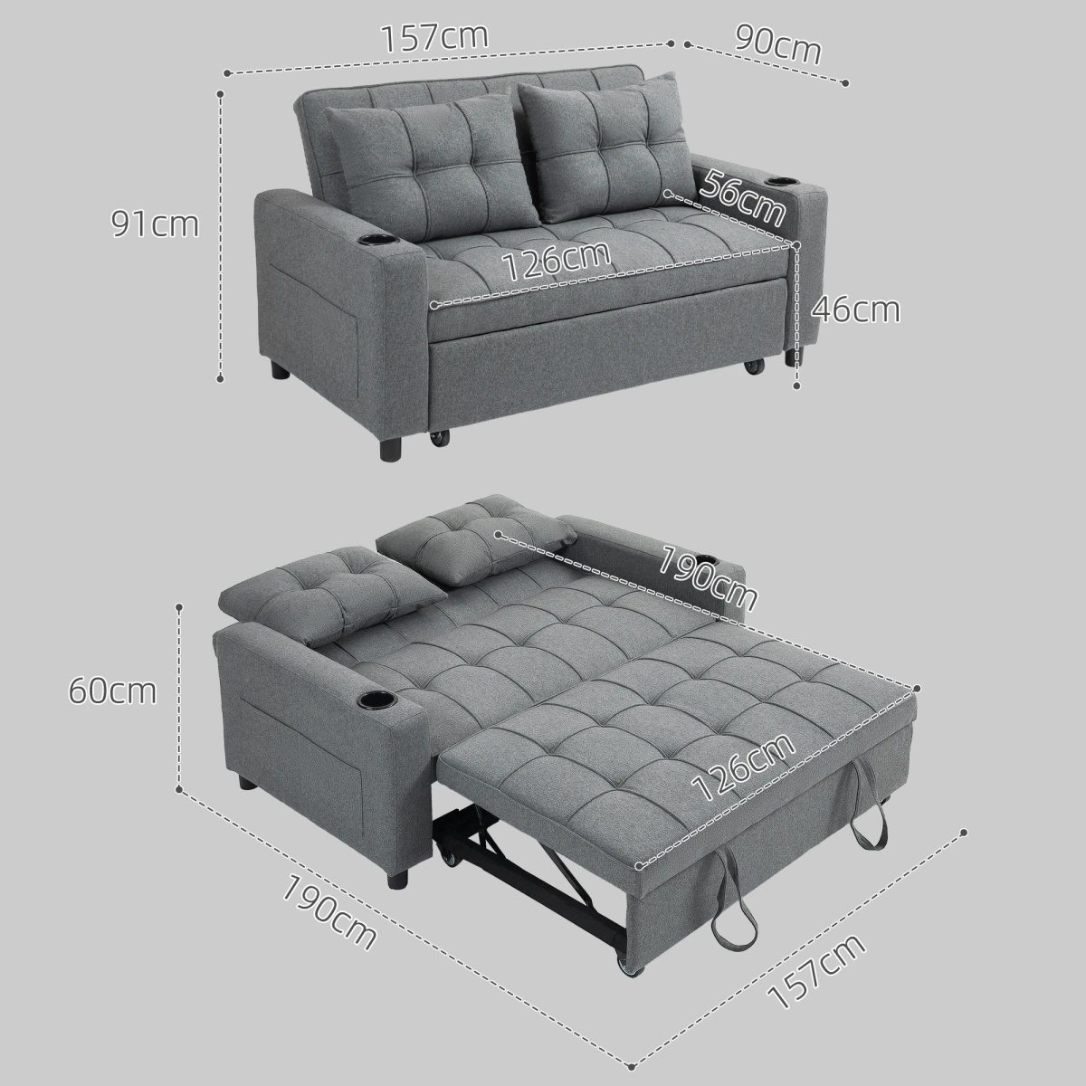 HOMCOM HOMCOM Two Seater Sofa Bed With Pockets For Living Room - Sofa Bed