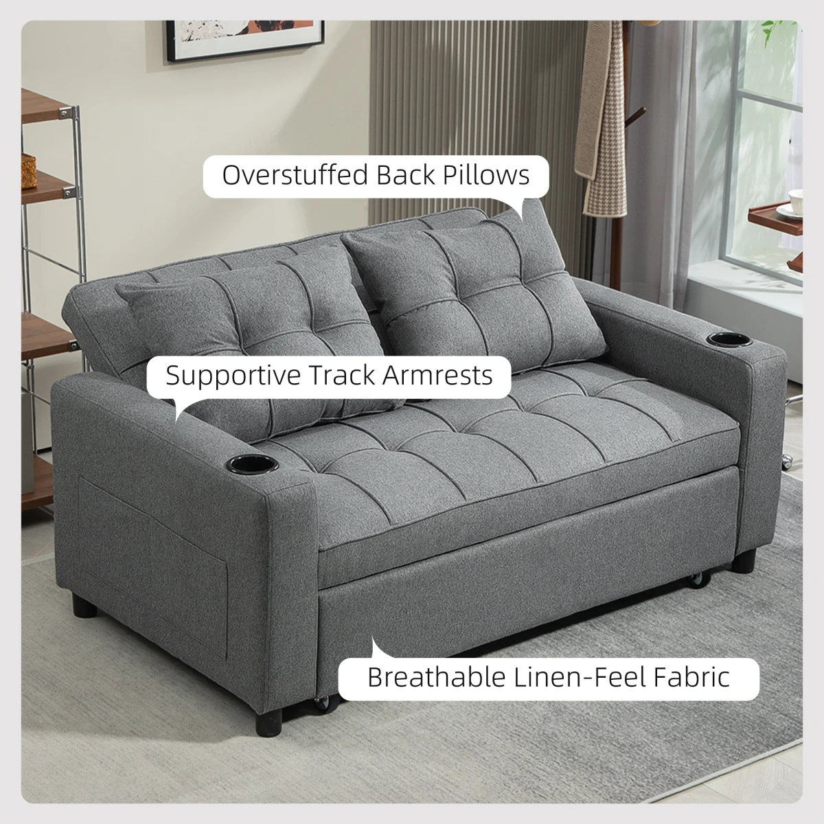 HOMCOM Two Seater Sofa Bed With Pockets For Living Room by HOMCOM