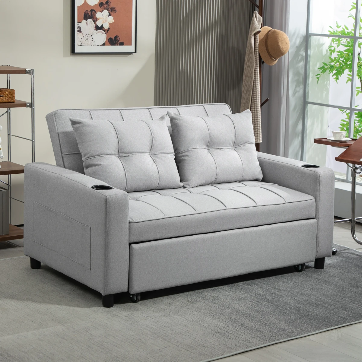 HOMCOM HOMCOM Two Seater Sofa Bed With Pockets For Living Room - Sofa Bed