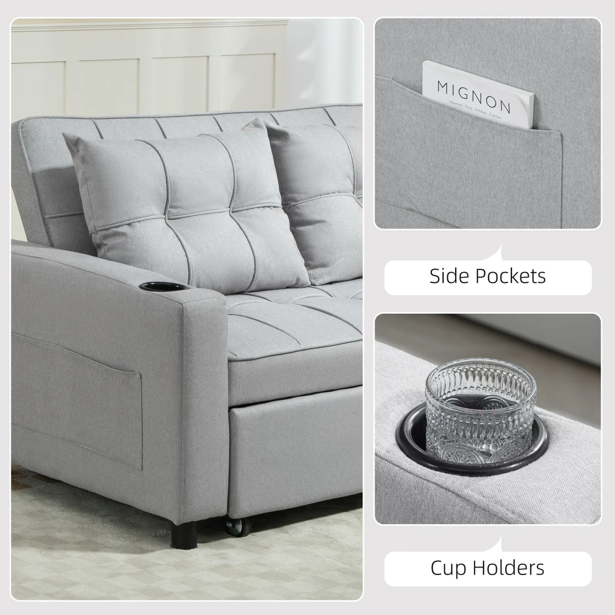 HOMCOM HOMCOM Two Seater Sofa Bed With Pockets For Living Room - Sofa Bed