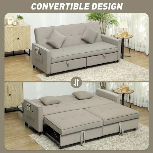 HOMCOM Reversible L-Shaped Sectional Sofa Bed with Eucalyptus Wood Frame and Velvet Upholstery for Small Space Living by HOMCOM