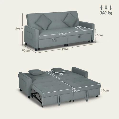 HOMCOM Reversible L-Shaped Sectional Sofa Bed with Eucalyptus Wood Frame and Velvet Upholstery for Small Space Living - Sofa