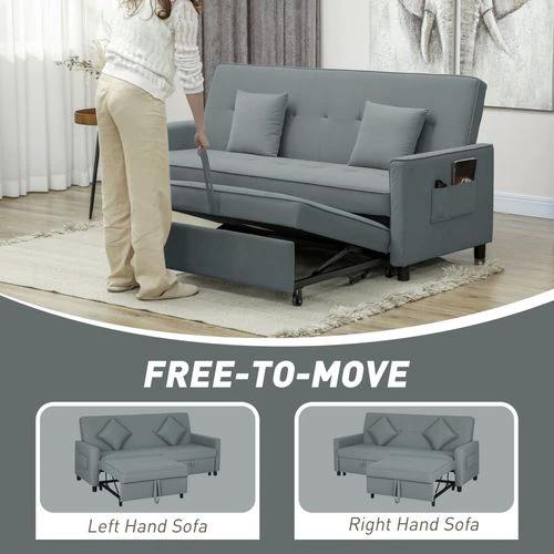 HOMCOM Reversible L-Shaped Sectional Sofa Bed with Eucalyptus Wood Frame and Velvet Upholstery for Small Space Living - Sofa