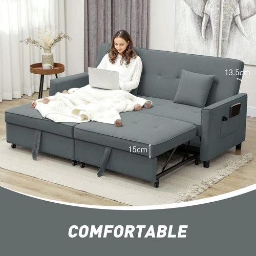HOMCOM Reversible L-Shaped Sectional Sofa Bed with Eucalyptus Wood Frame and Velvet Upholstery for Small Space Living - Sofa