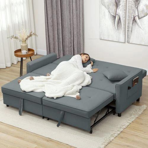 HOMCOM Reversible L-Shaped Sectional Sofa Bed with Eucalyptus Wood Frame and Velvet Upholstery for Small Space Living - Sofa