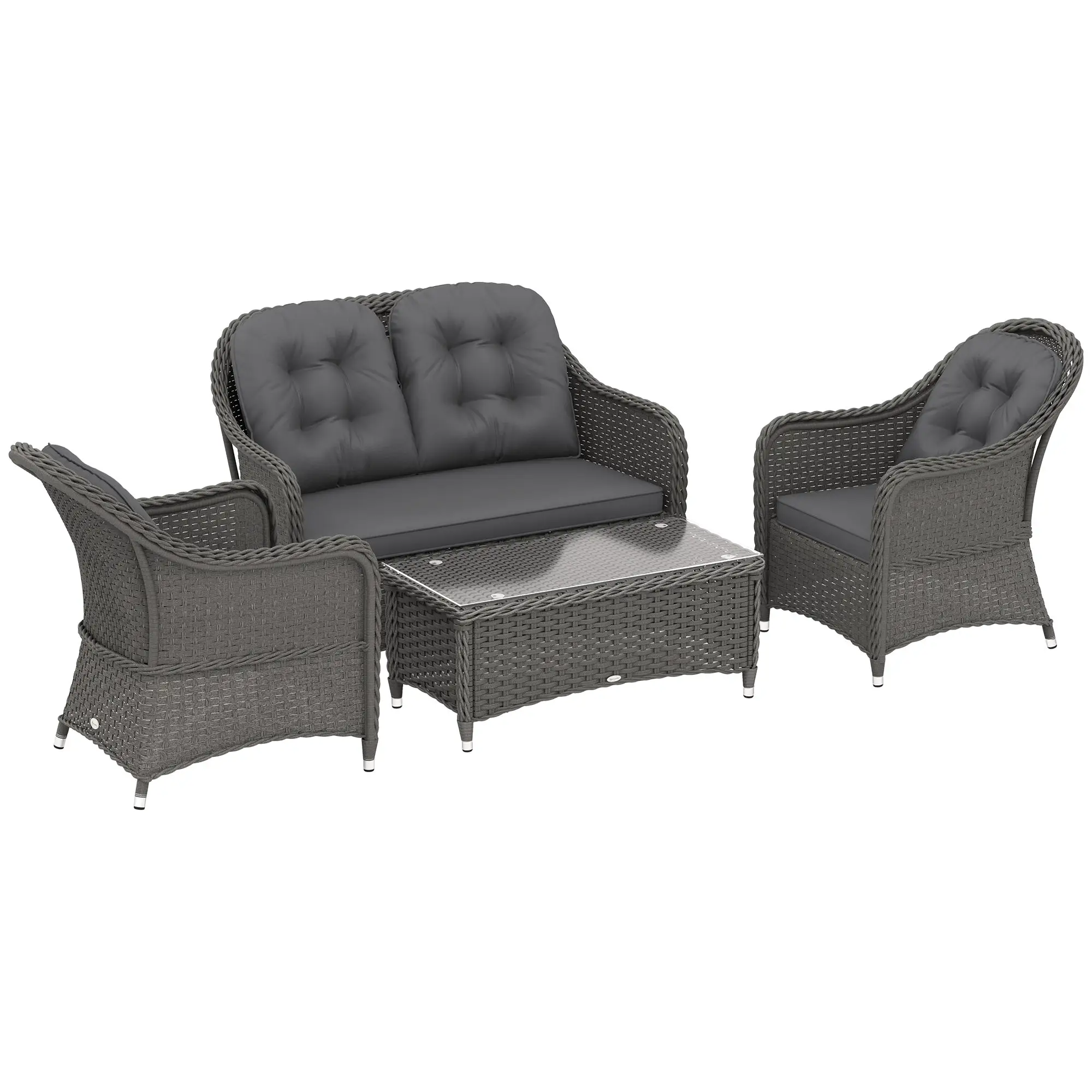 Outsunny Outsunny 4 Pieces Rattan Sofa Set Outdoor Conservatory Furniture with Cushions - Garden Sofa Sets