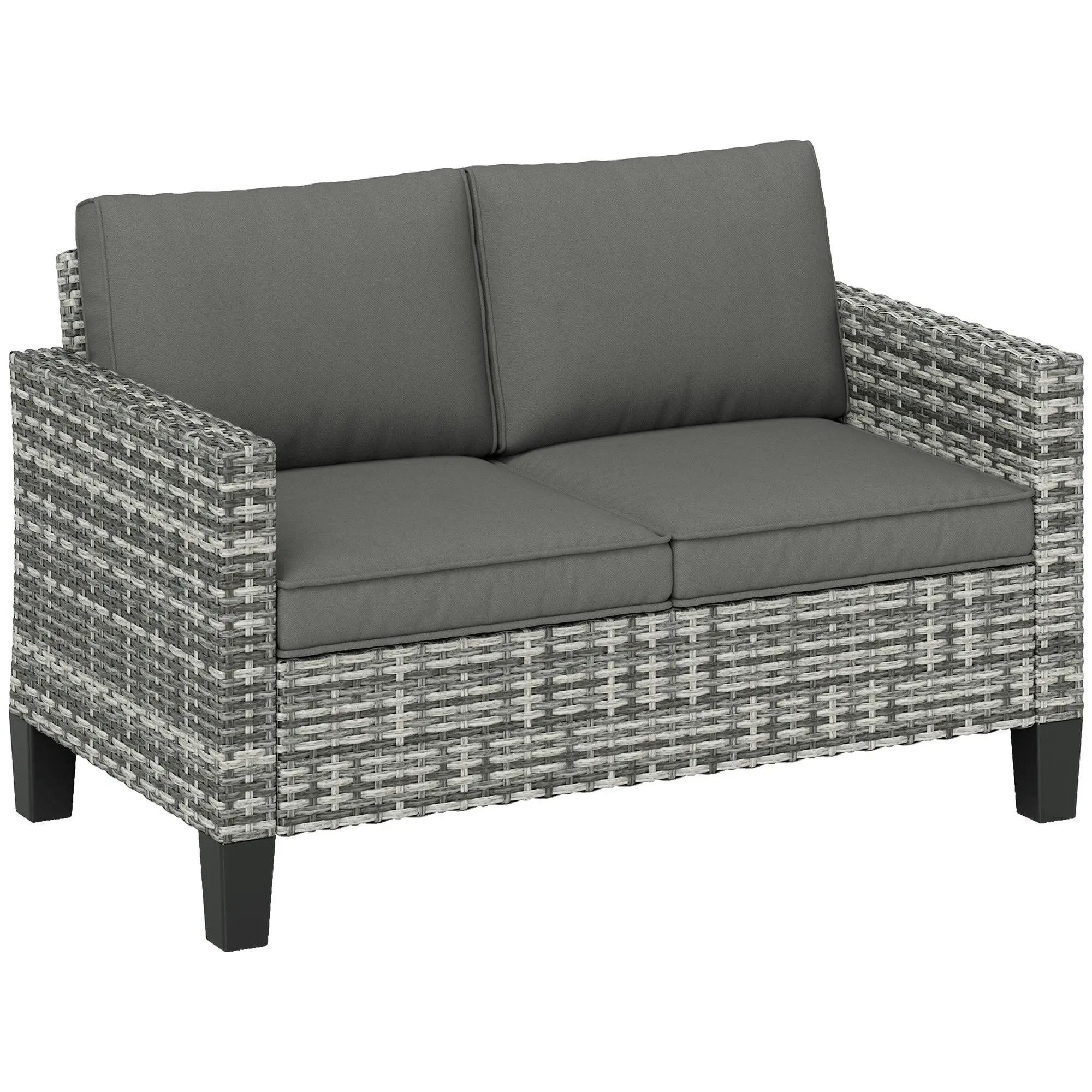 Outsunny Outsunny Rattan Sofa with Cushions, 2 Seater Garden Furniture - Garden Sofa Sets