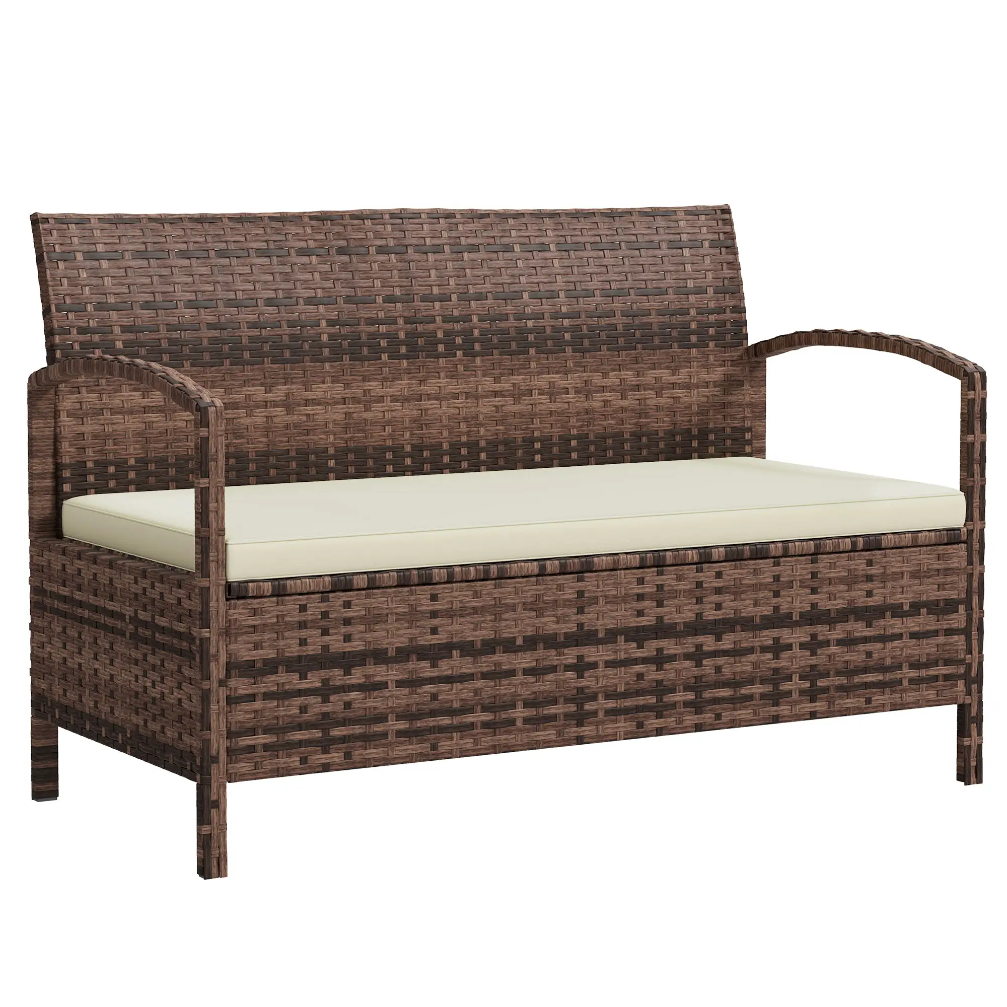Outsunny Outsunny Rattan Garden Bench w/ 125L Storage, Cushioned Outdoor Bench - Garden Chairs