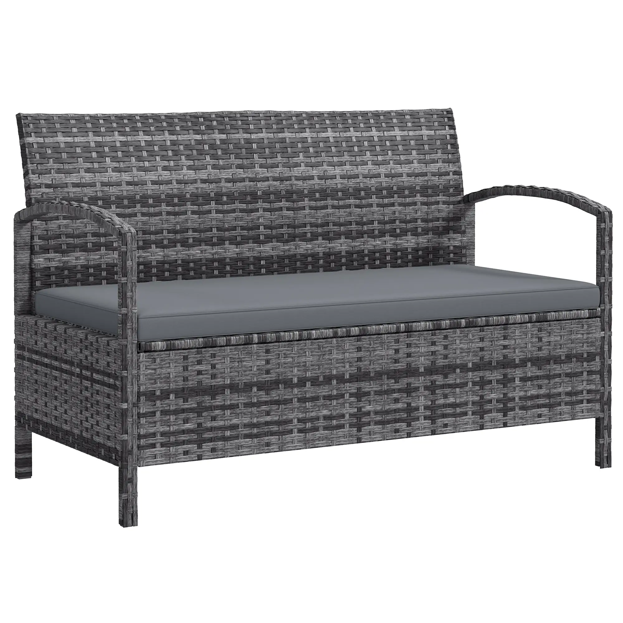 Outsunny Outsunny Rattan Garden Bench w/ 125L Storage, Cushioned Outdoor Bench - Garden Chairs