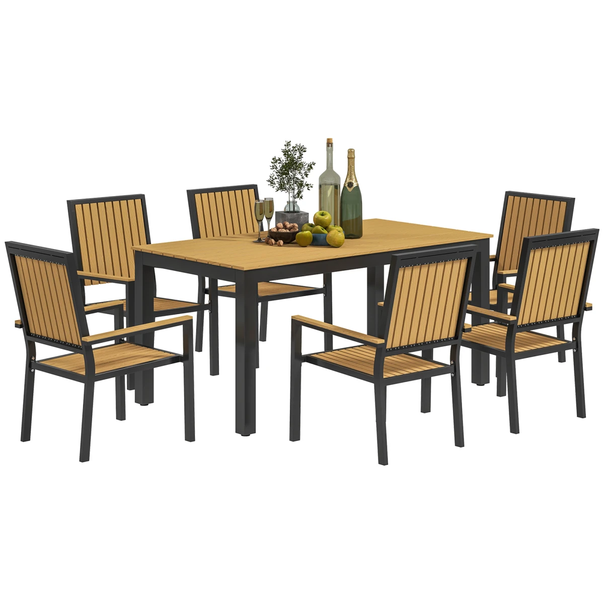 Outsunny Garden Dining Set 6-Seater Aluminium Rust-Resistant Stackable Chairs for Patio by Outsunny