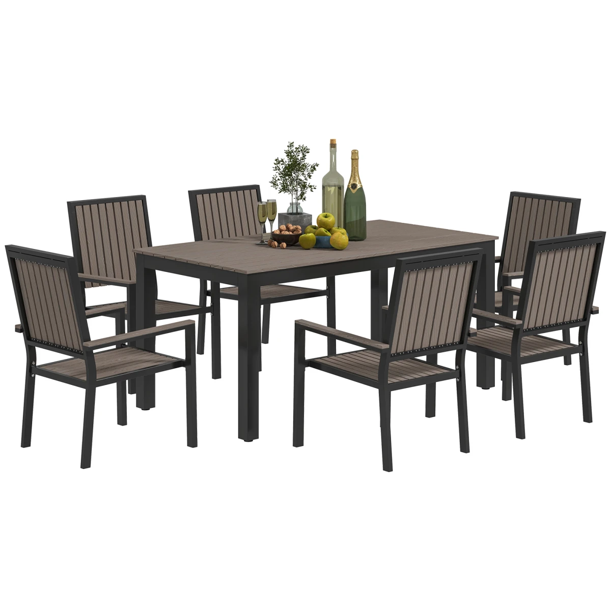 Outsunny Garden Dining Set 6-Seater Aluminium Rust-Resistant Stackable Chairs for Patio by Outsunny