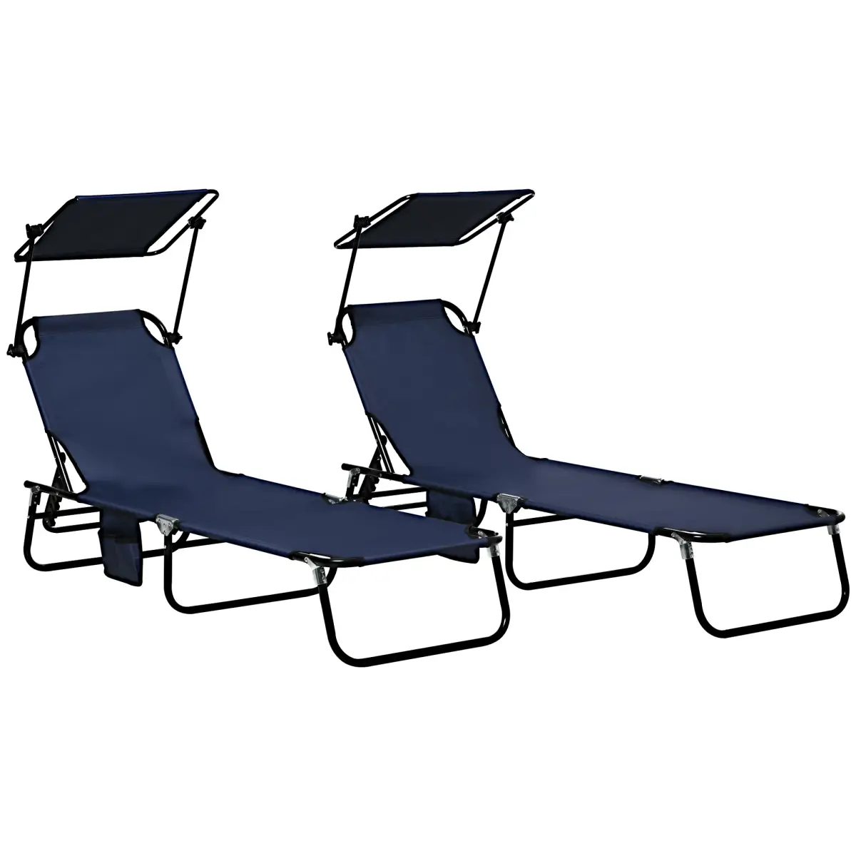 Outsunny Comfort Lounge Chairs - Adjustable Recline & Sunshade - Set of 2 - Sun Lounger