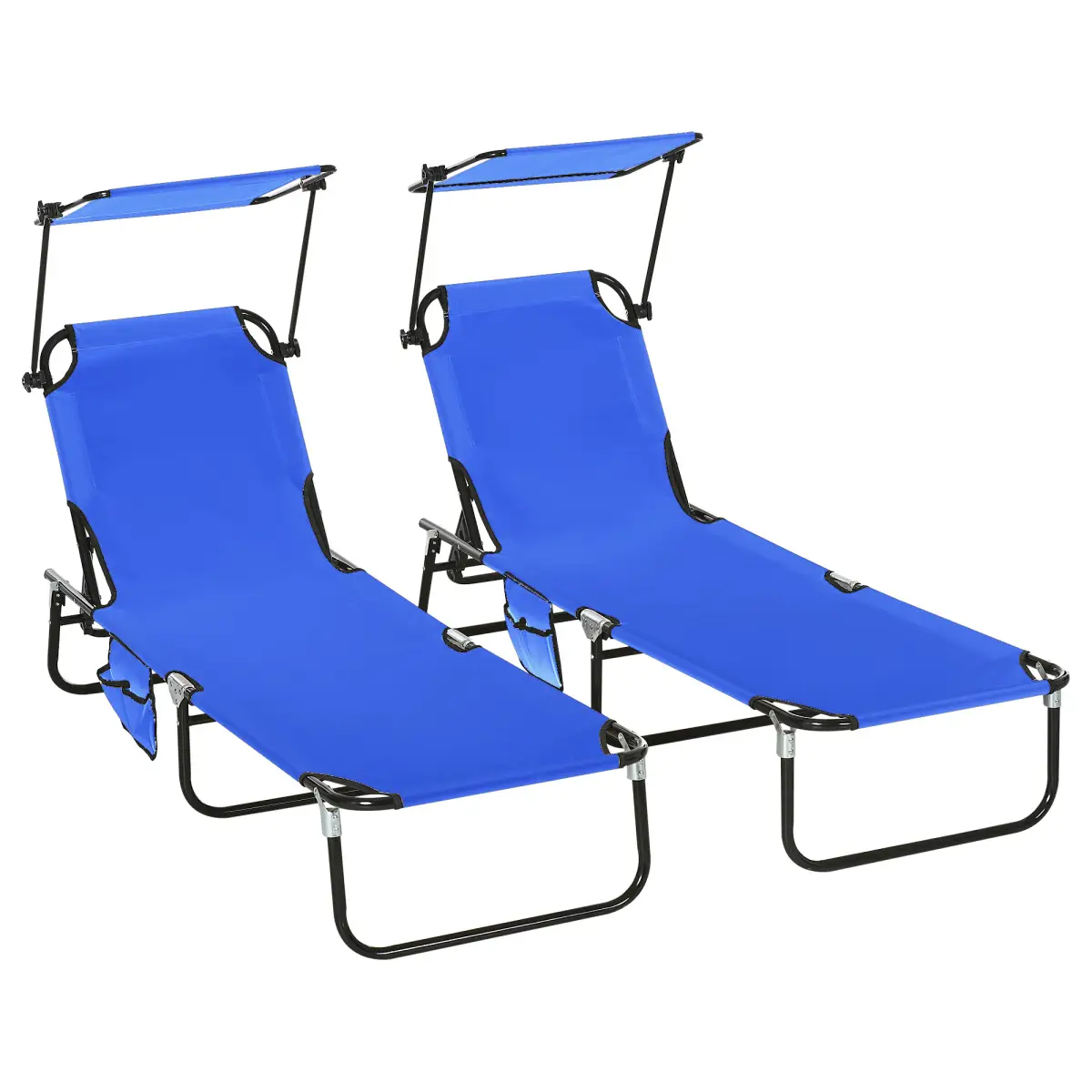 Outsunny Comfort Lounge Chairs - Adjustable Recline & Sunshade - Set of 2 - Sun Lounger