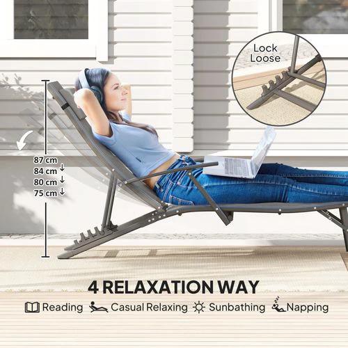 Outsunny Durable Adjustable Outdoor Recliner Chairs with Four-Level Backrest for Relaxing in the Garden or Patio - Sun Lounger