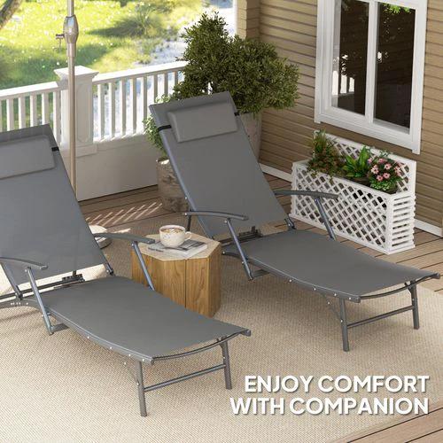 Outsunny Durable Adjustable Outdoor Recliner Chairs with Four-Level Backrest for Relaxing in the Garden or Patio - Sun Lounger