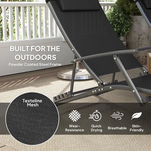 Outsunny Durable Adjustable Outdoor Recliner Chairs with Four-Level Backrest for Relaxing in the Garden or Patio - Sun Lounger