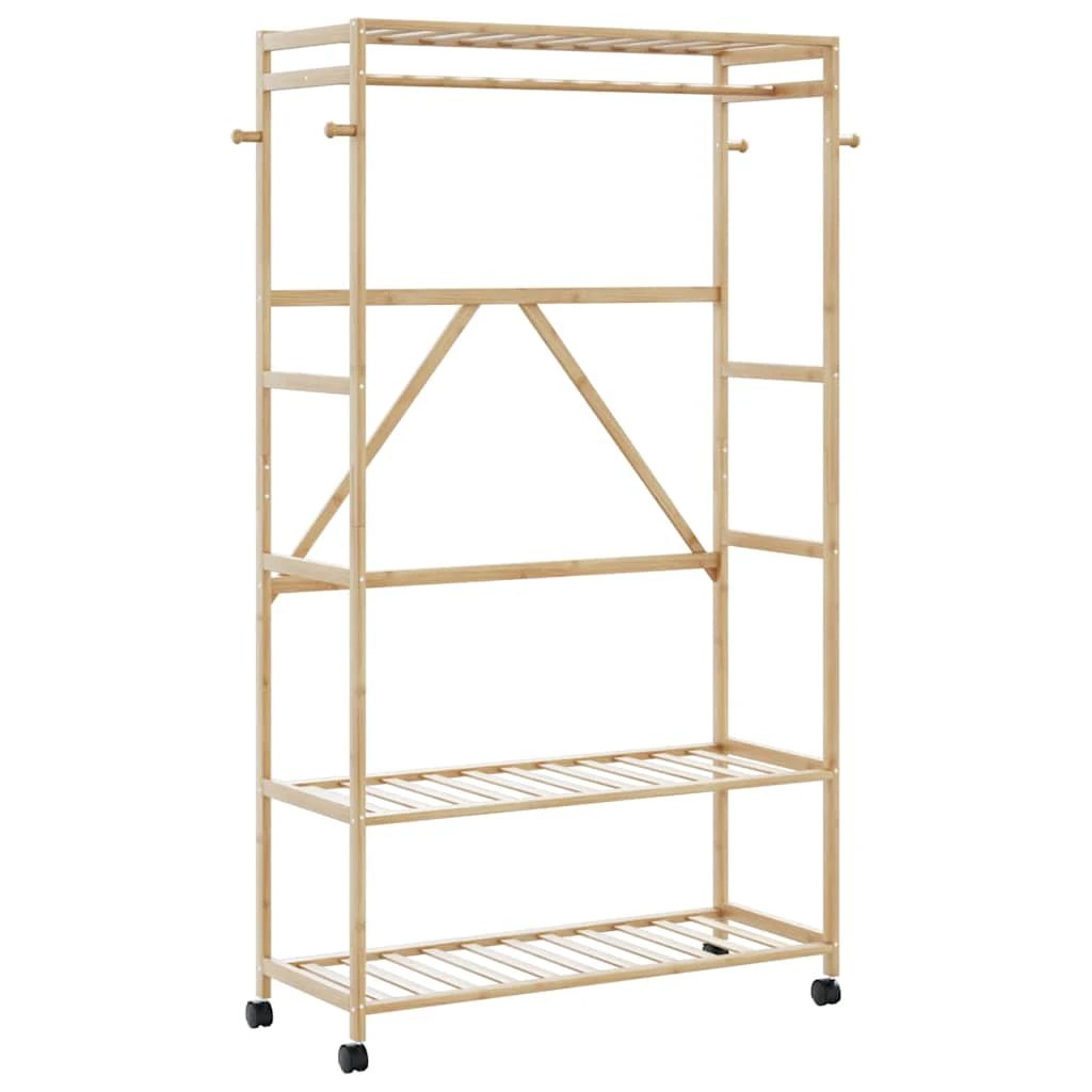 vidaXL vidaXL Clothes Rack With Shelves And Wheels 90x40x179.5 cm Bamboo For Home Organization - Wardrobe