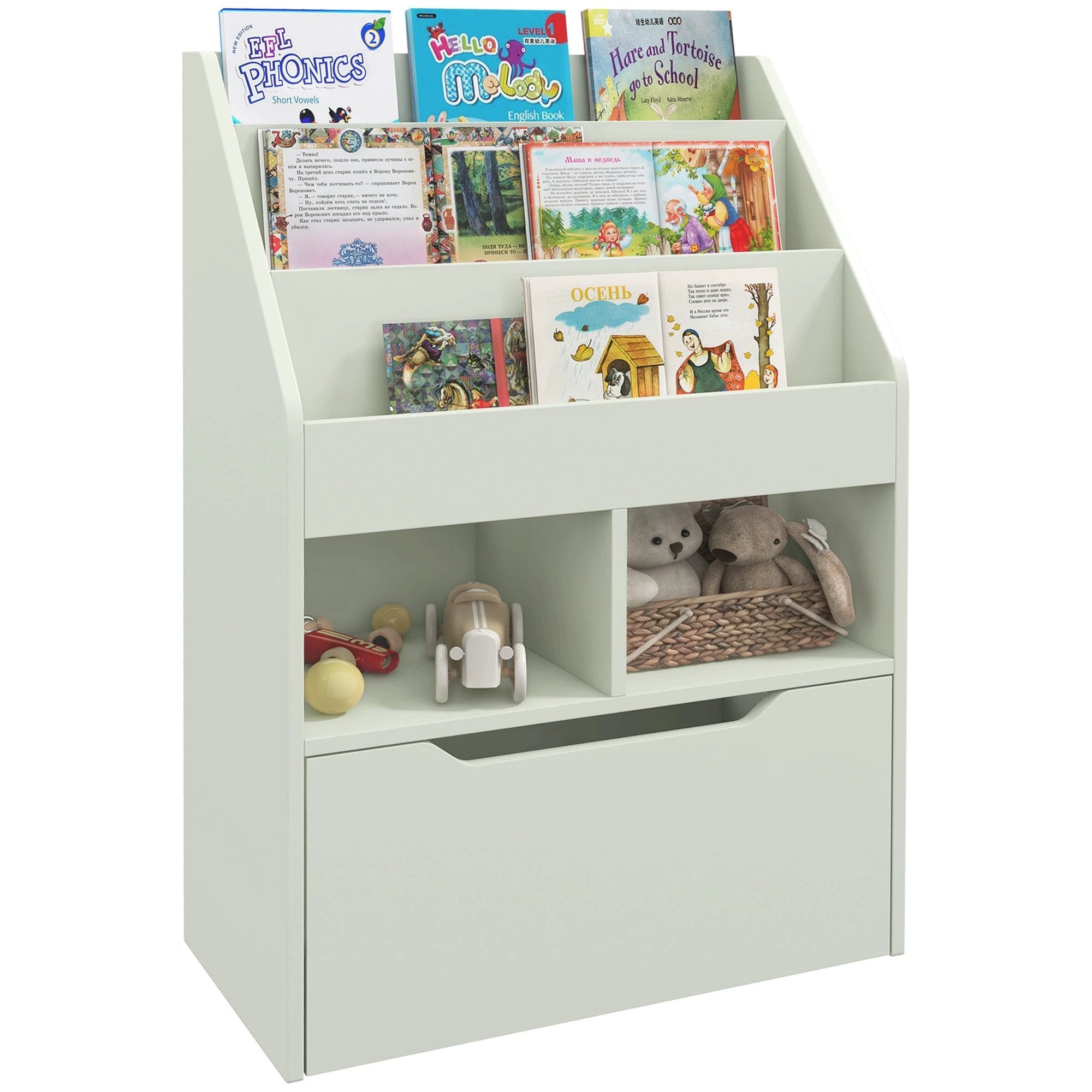 HOMCOM Kids Bookcase Three Tier Toy Box Wheels by HOMCOM