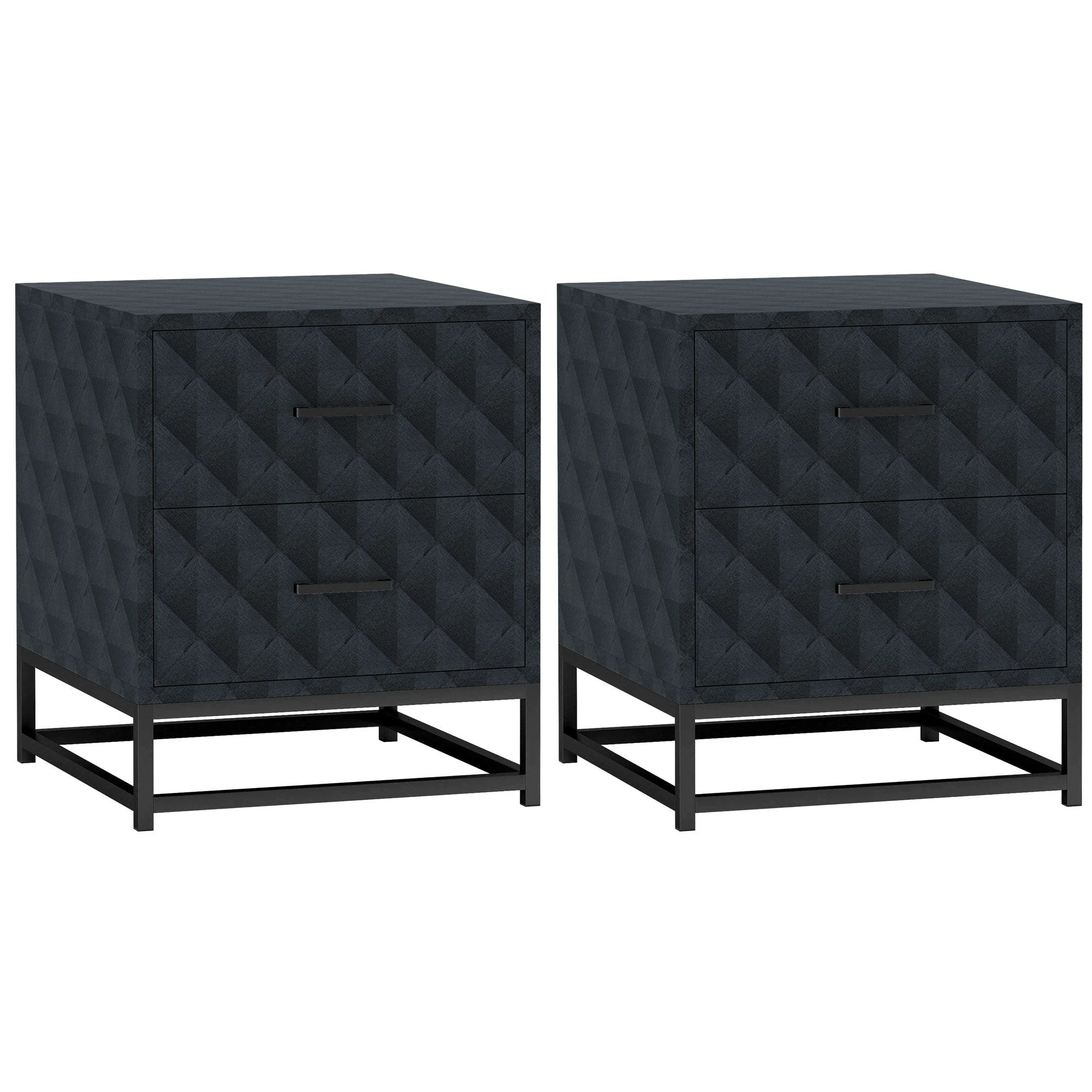 HOMCOM HOMCOM Nightstand Pair Diamond Pattern Drawers - Bedside Table