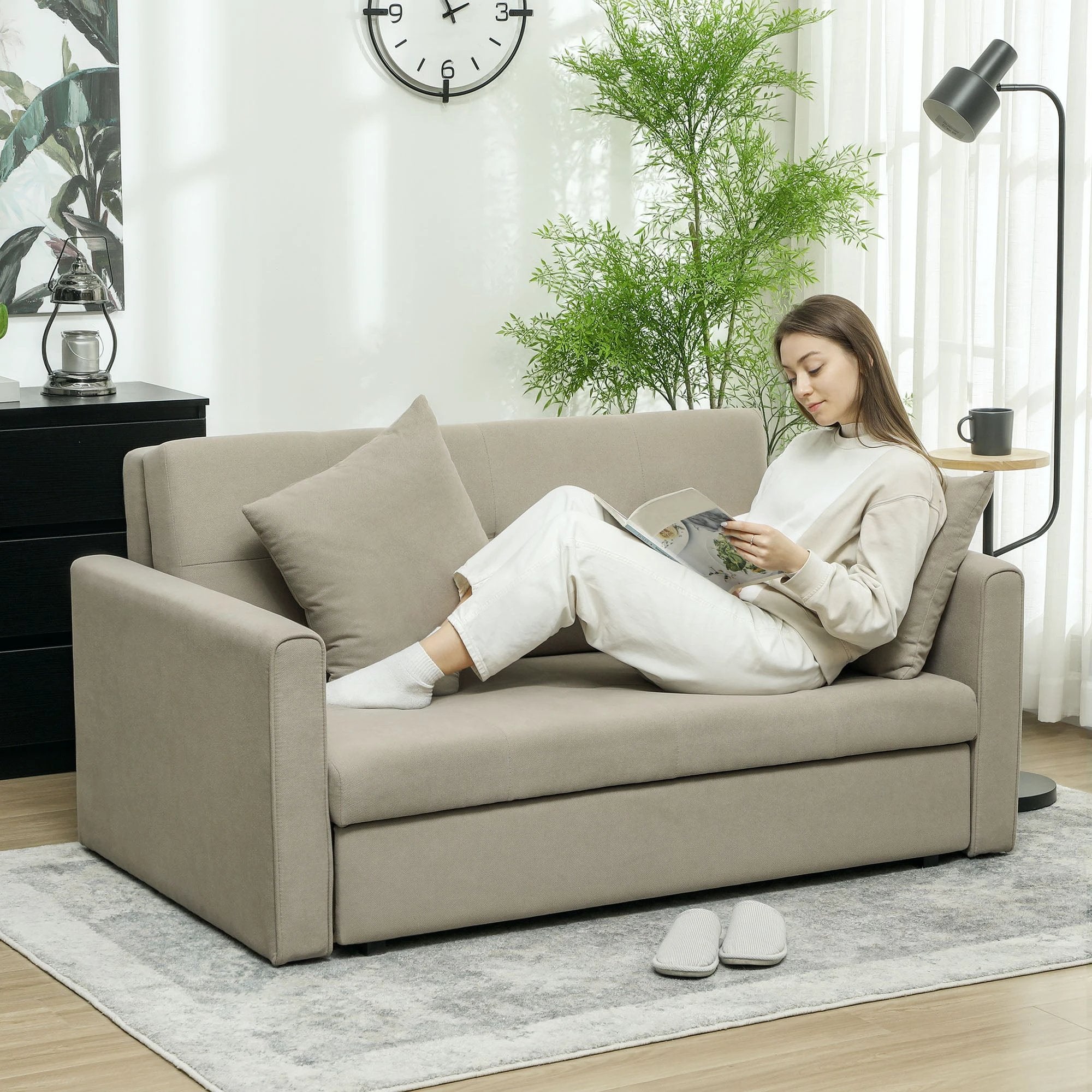 Premium Convertible Loveseat 60in Wide With Storage Office by HOMCOM