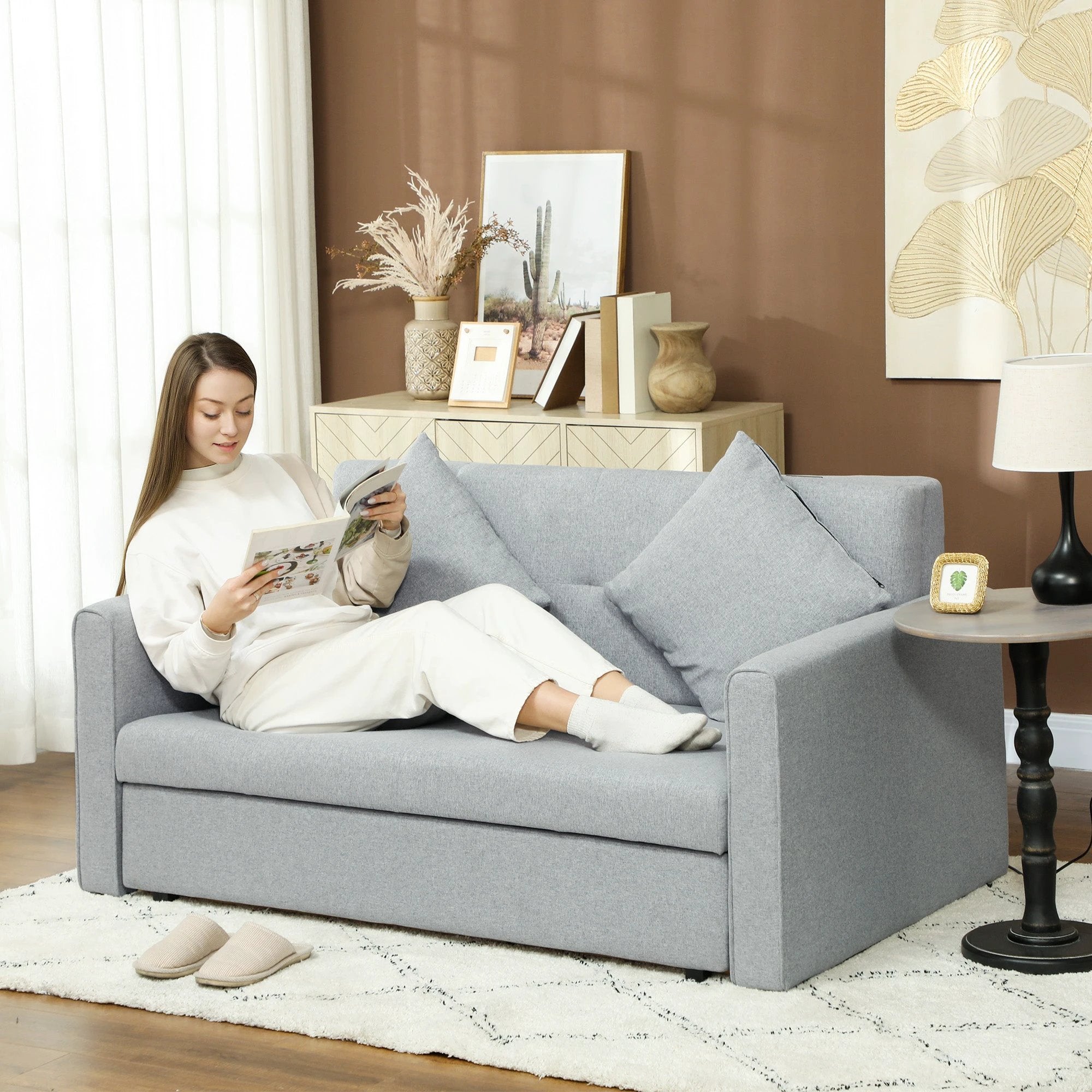 HOMCOM Premium Convertible Loveseat 60in Wide With Storage Office - Uncategorized Sofa Bed