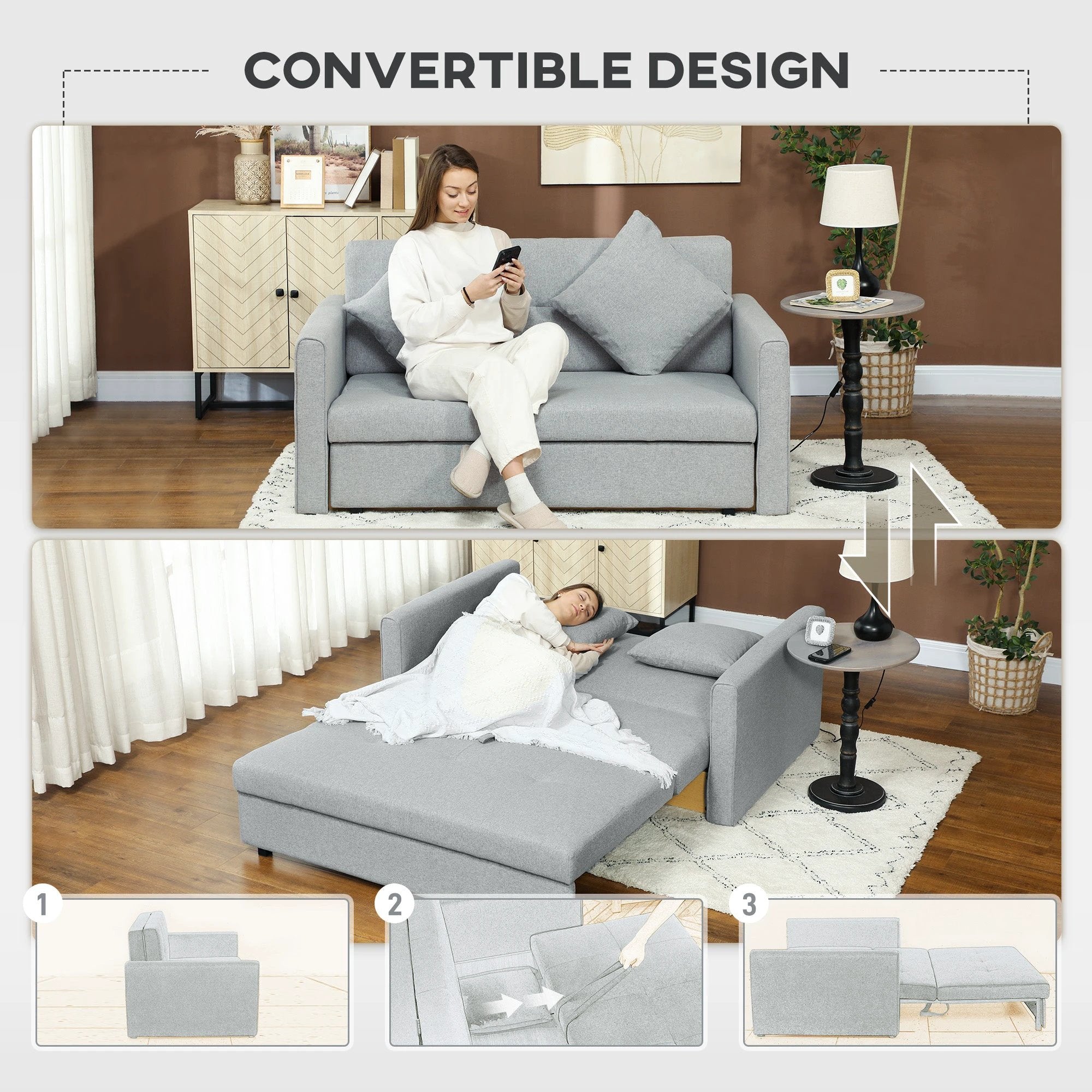 HOMCOM Premium Convertible Loveseat 60in Wide With Storage Office - Uncategorized Sofa Bed