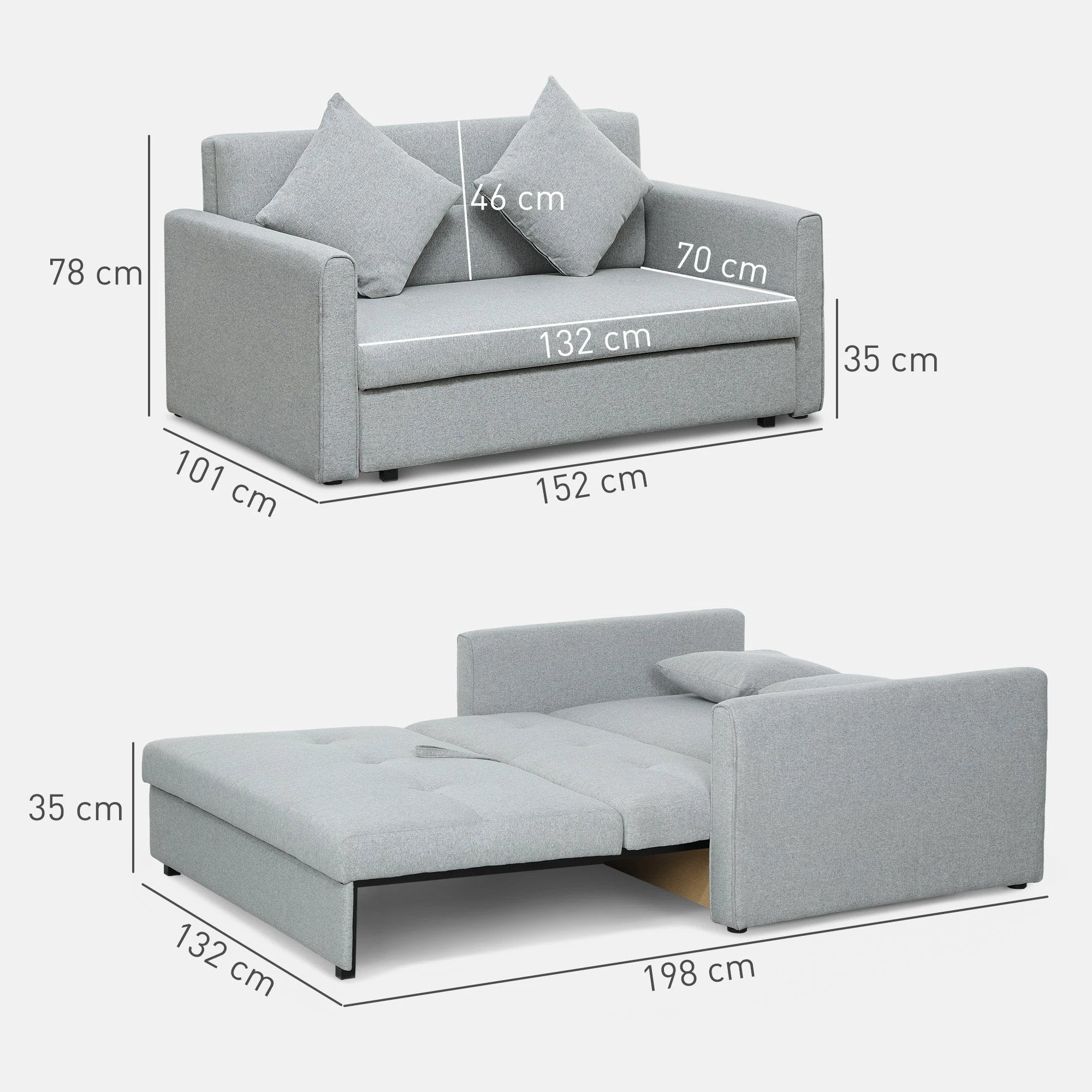 HOMCOM Premium Convertible Loveseat 60in Wide With Storage Office - Uncategorized Sofa Bed
