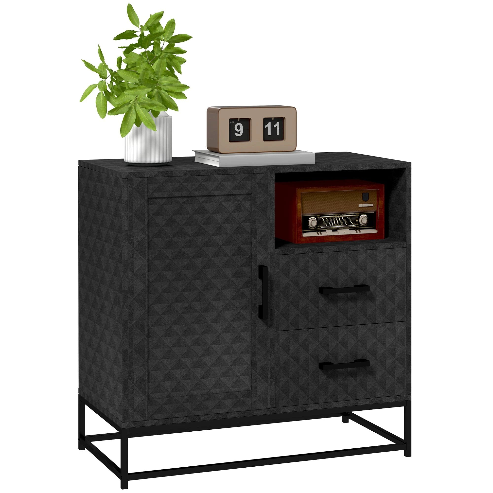 HOMCOM Storage Cabinet Medium Size With Adjustable Shelf Open Compartment And Two Drawers For Home Organization - Chest of Drawers