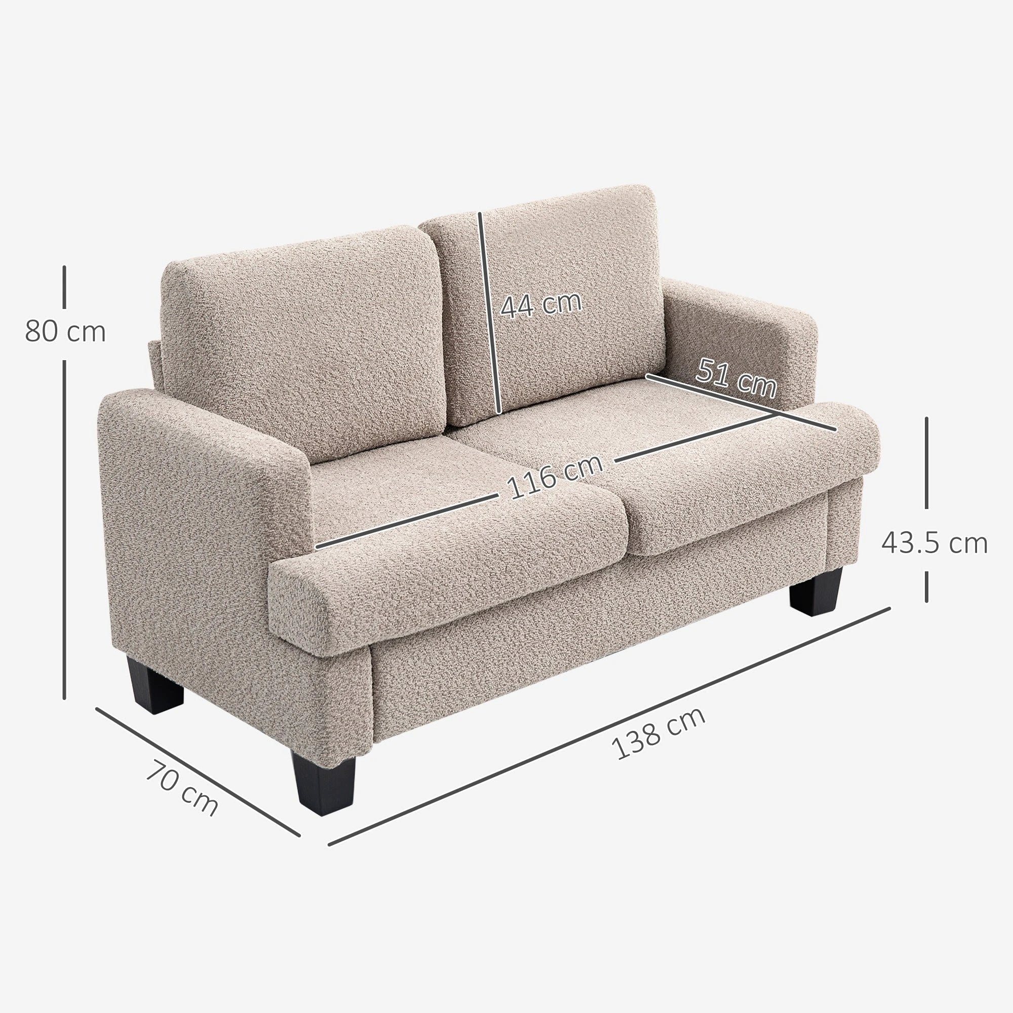 HOMCOM Chenille Loveseat 138 cm S Springs For Small Rooms - Sofa