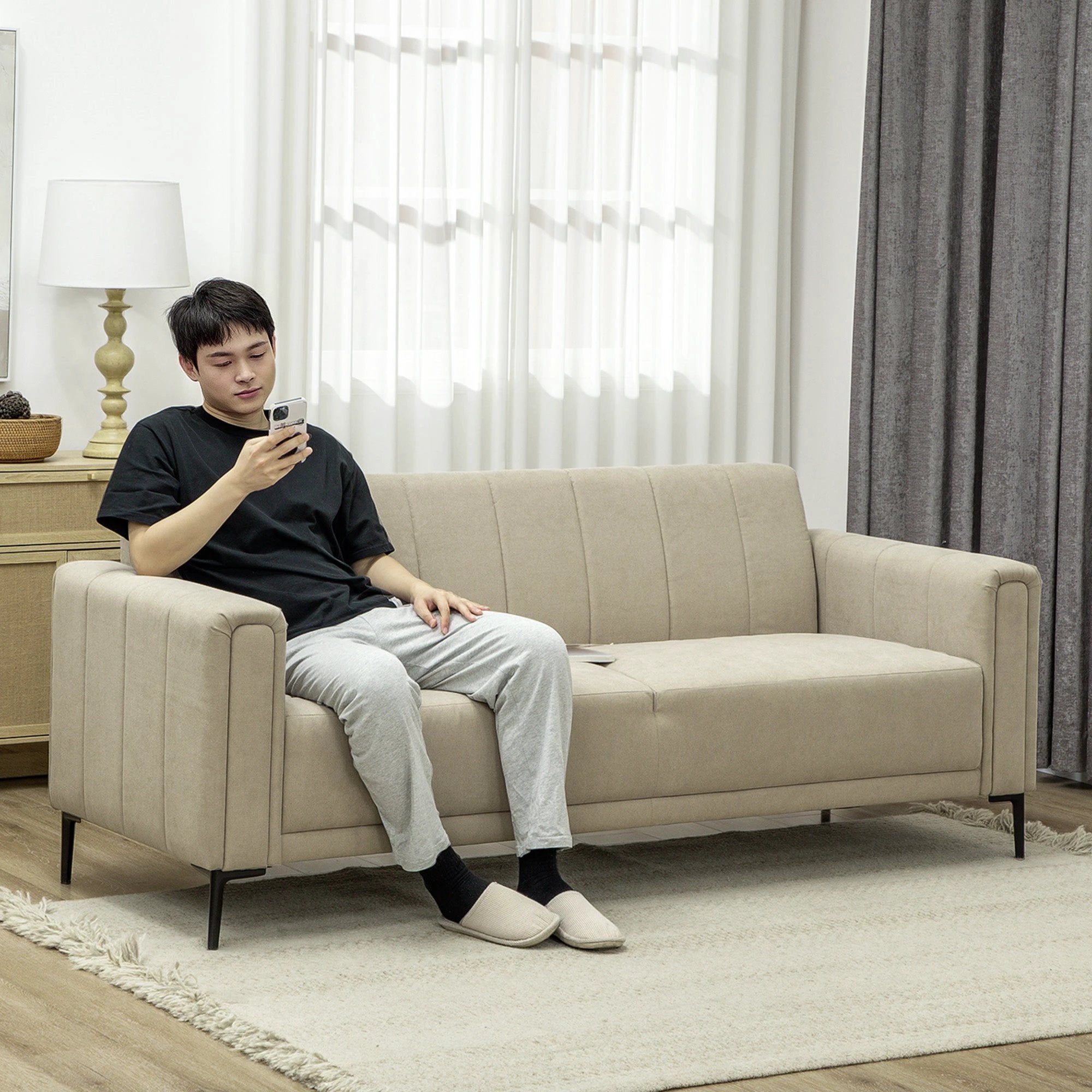 HOMCOM Three Seater Sofa Full Size Channel Tufted For Home by HOMCOM